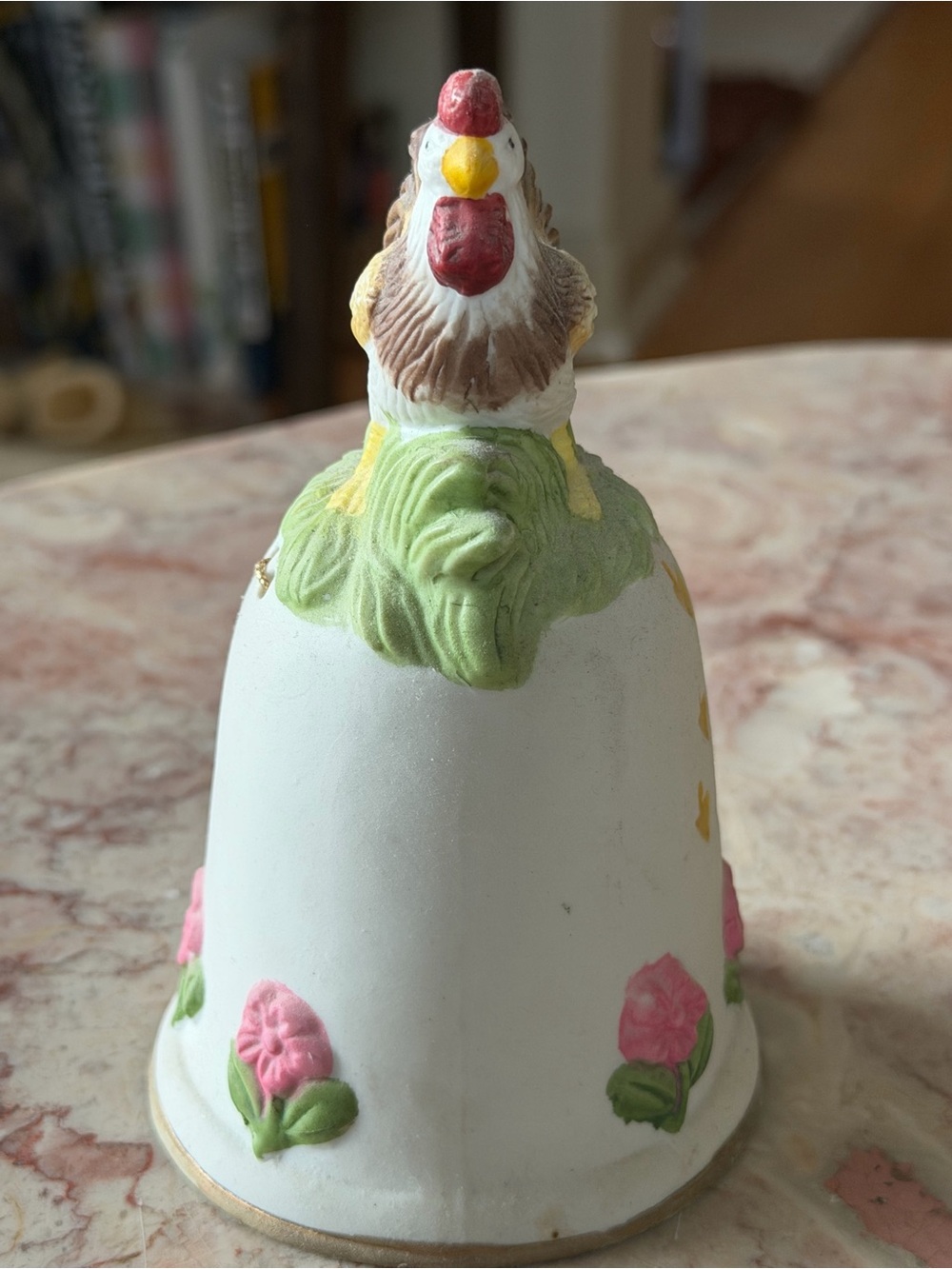 EUC~Vintage Nobel Ball Chicken Rooster Hen 3D Floral Bell
